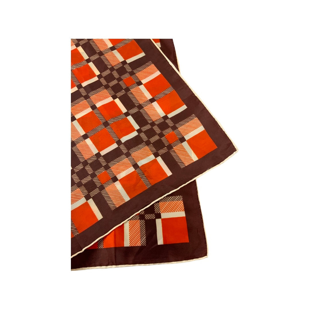 Vintage 70s Orange and Brown Geometric Print Scarf