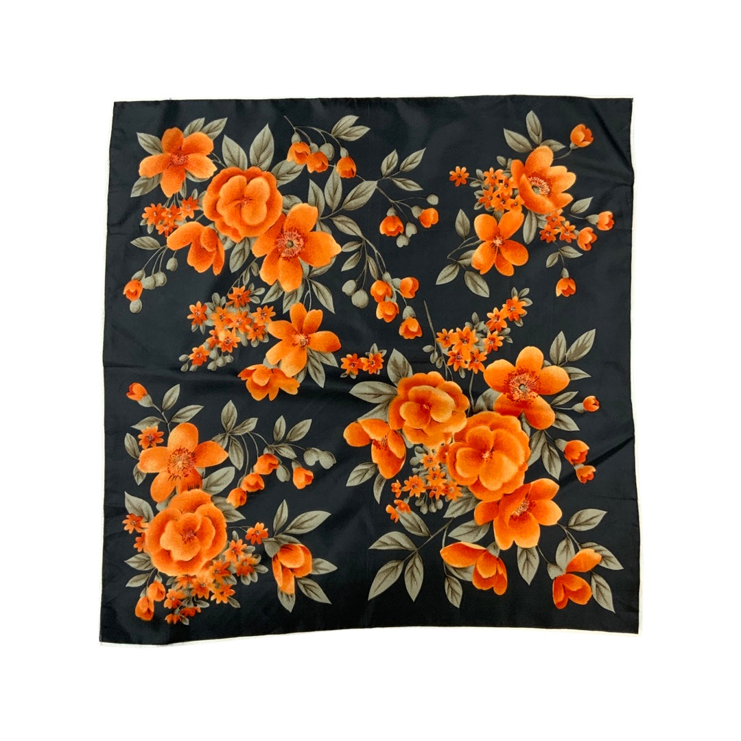 Vintage Black and Orange Floral Scarf