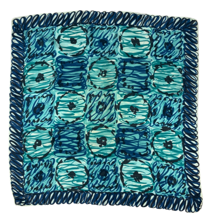 Vintage Blue Abstract Silk Scarf
