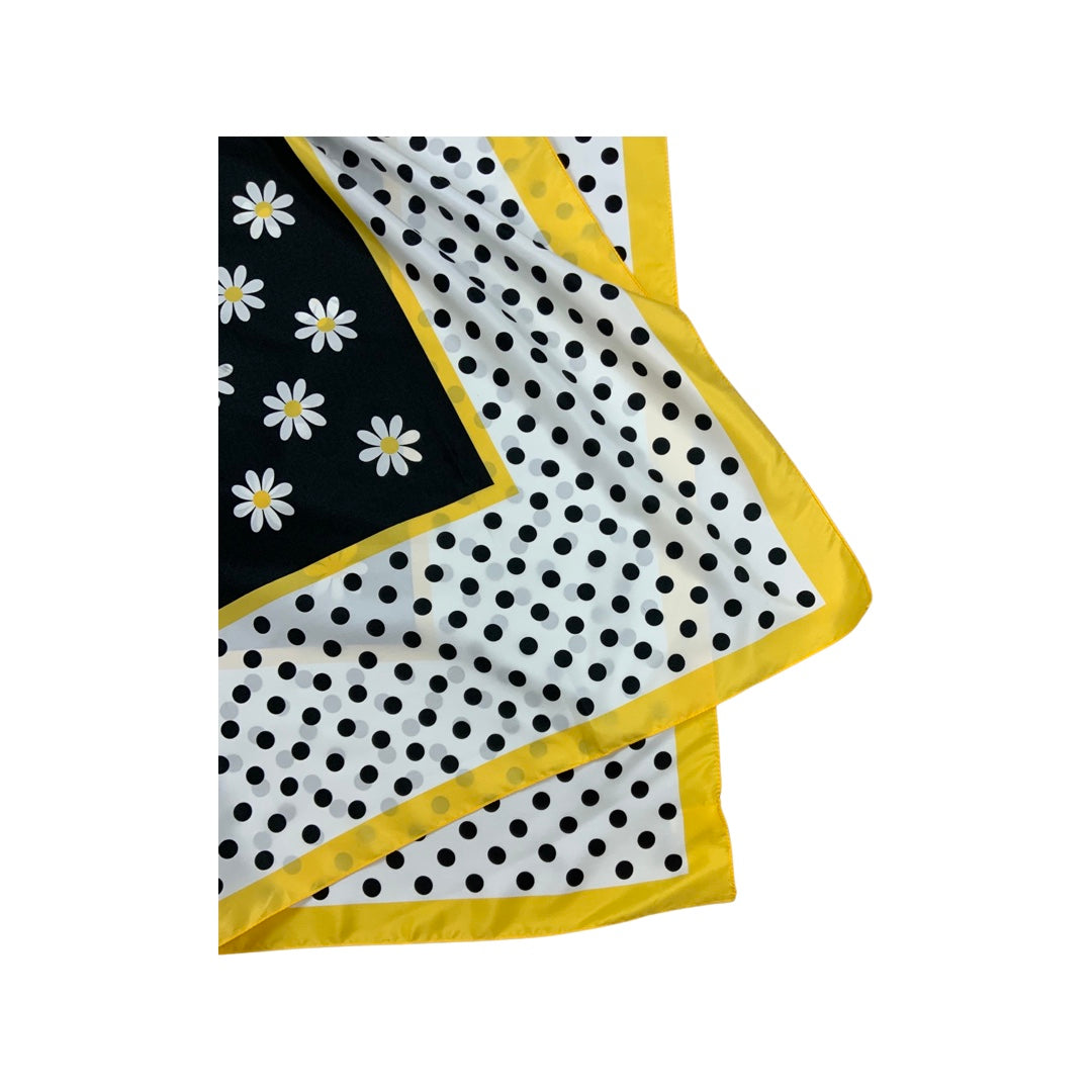 Vintage Yellow, Black, and White Daisy Polka Dot Scarf