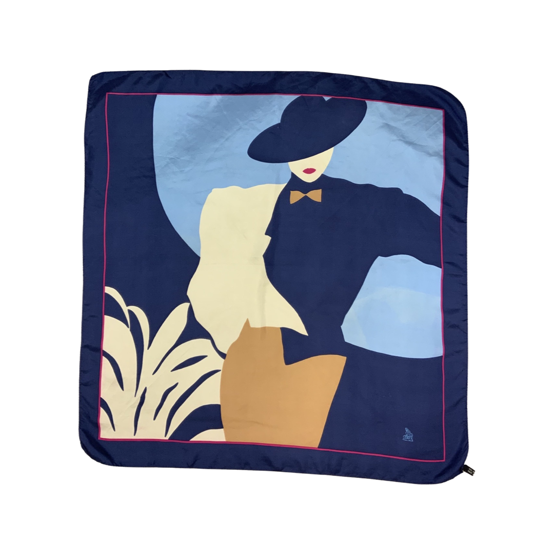 Vintage 80s Lady Blue Silk Scarf
