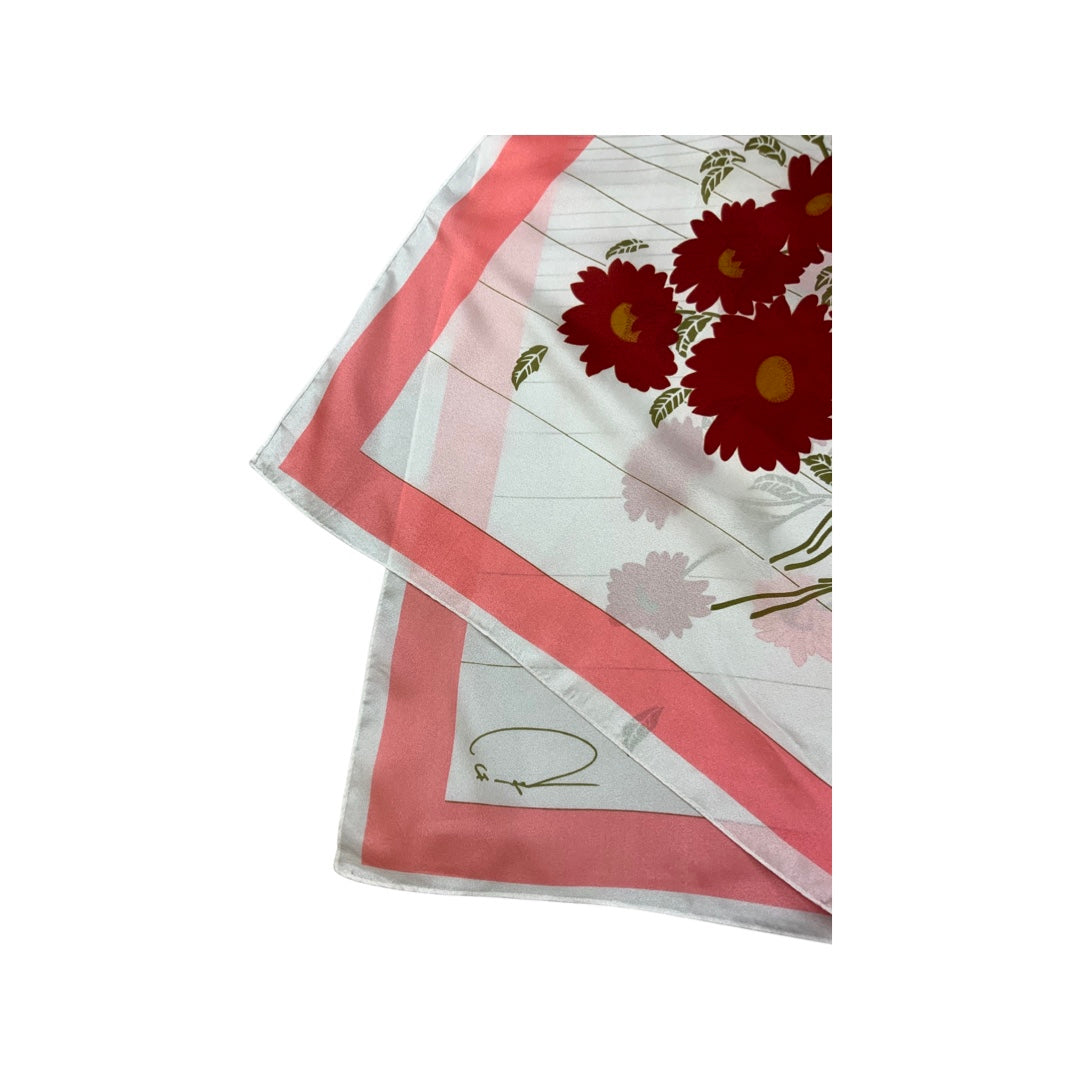 Vintage 70s Pink and White Floral Scarf
