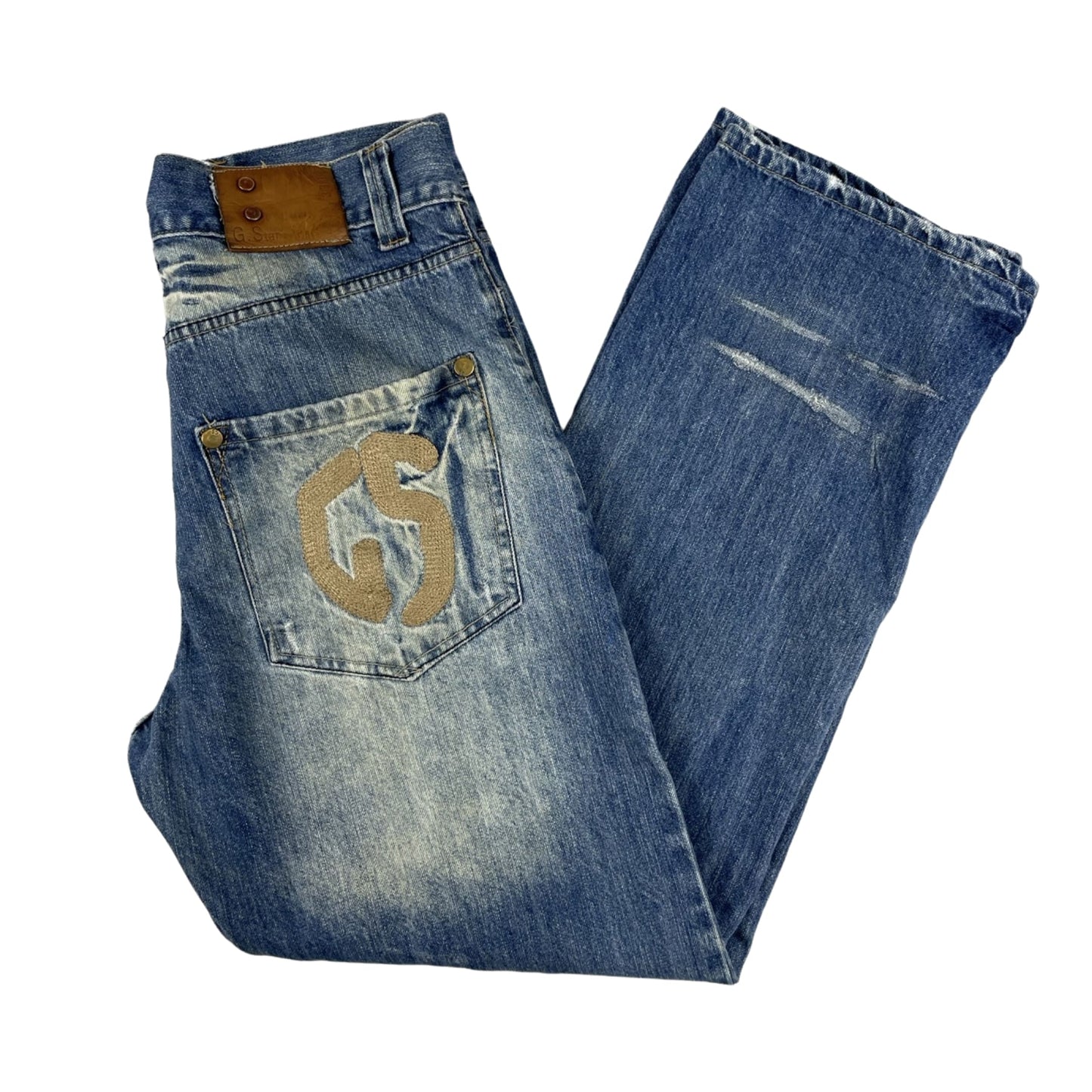 Vintage G Star GS.01 Denim Jeans Straight Leg Embroidered W32L32