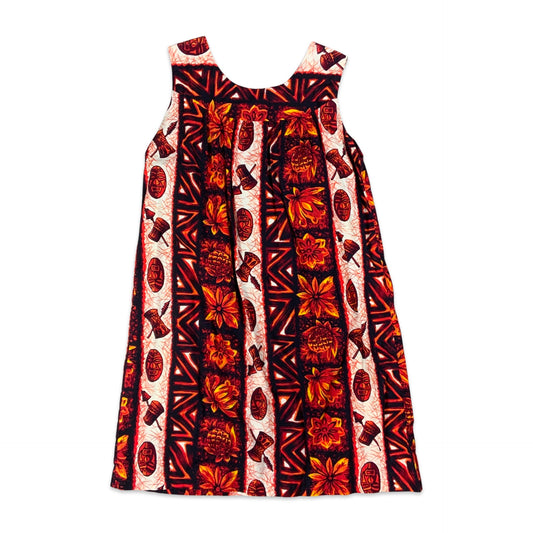 Vintage White Red & Orange Tribal Print Summer Smock Dress 12 14 16