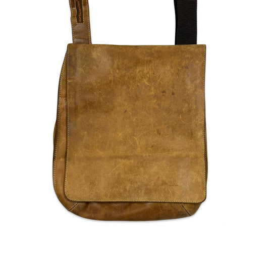 Vintage Y2K Leather Messenger Handbag Tan Brown