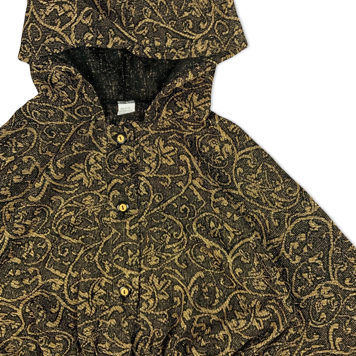 Vintage 80s Black and Gold Lurex Paisley Hooded Blouse 16 18 20