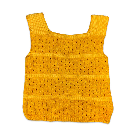 Vintage 70s Light Orange Knitted Crochet Vest Top 6 8