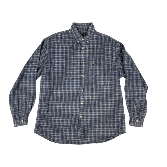 Vintage Blue Plaid Textured Flannel Shirt XL