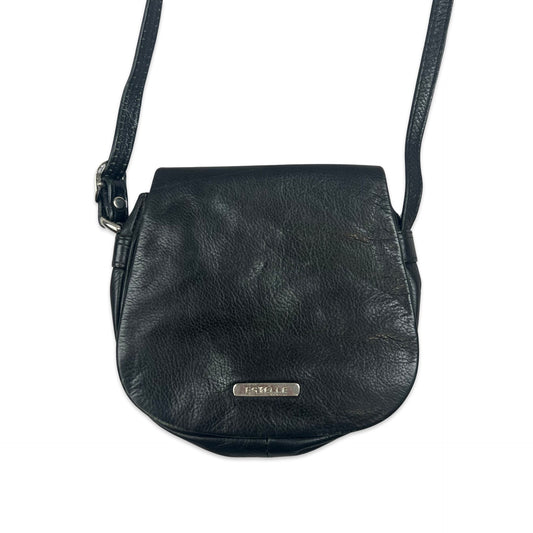 Vintage 90s Y2K Black Silver Leather Mini Saddle Handbag