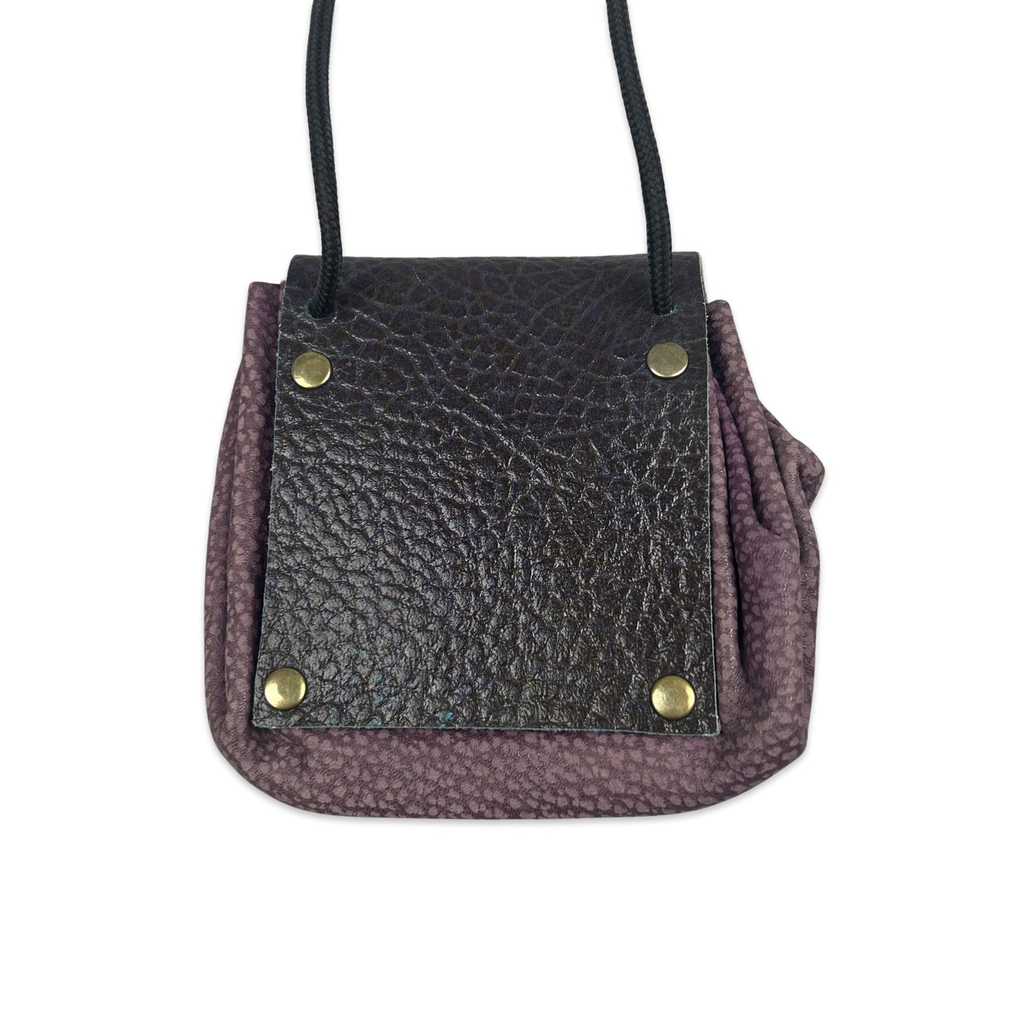 Vintage 90s Purple Gold Micro Pouch Leather Suede Handbag