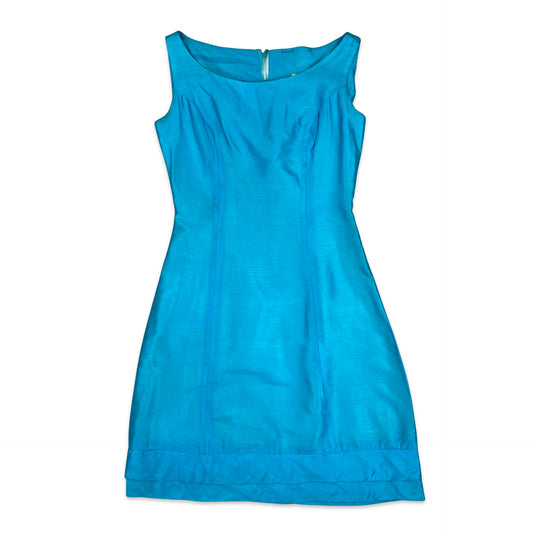 60s Vintage A Line Mini Dress Metallic Blue 6 8