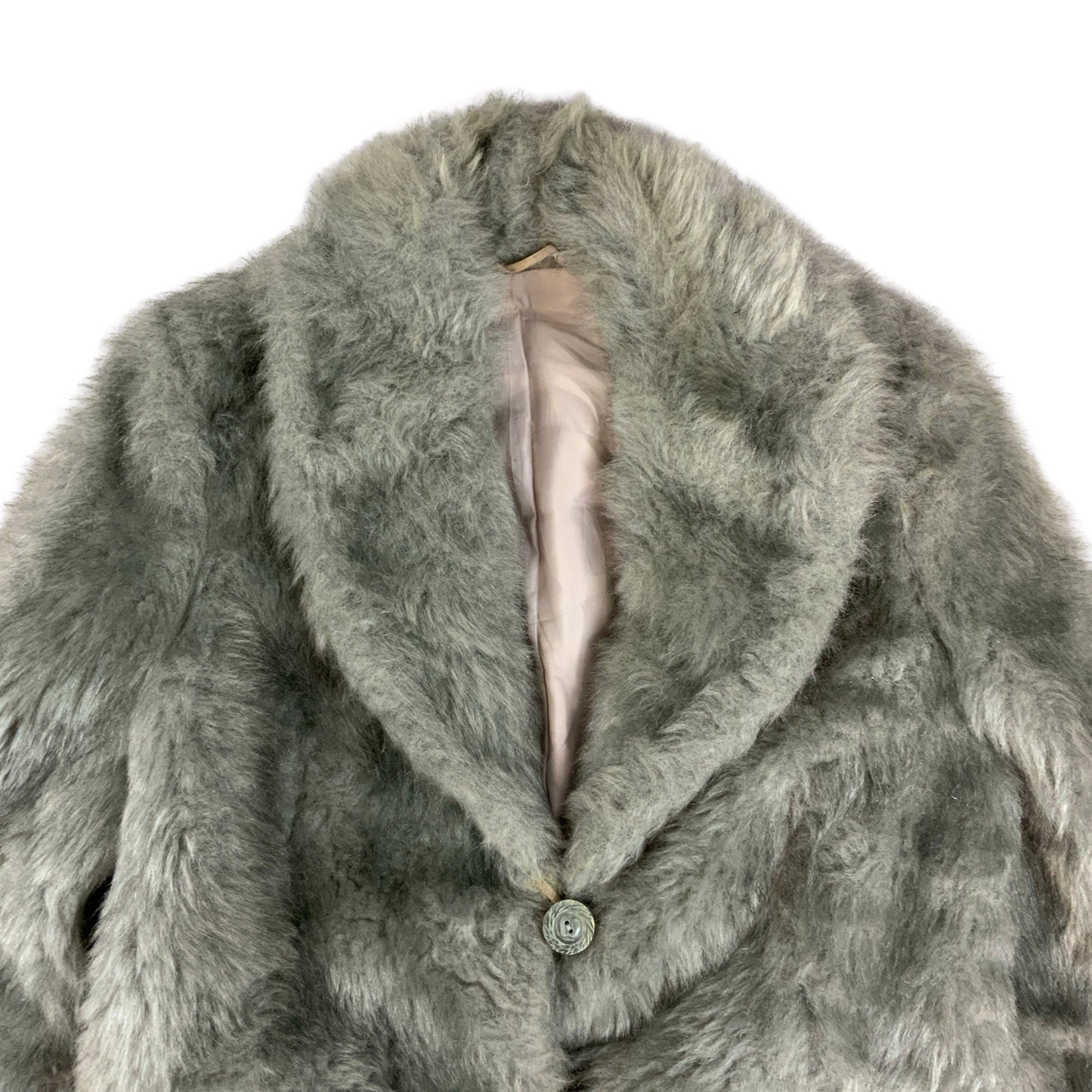 Vintage Y2K Silver Grey Faux Fur Coat 10 12 14