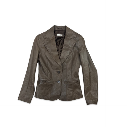Vintage Y2K Short Leather Jacket Brown Size UK 6 8