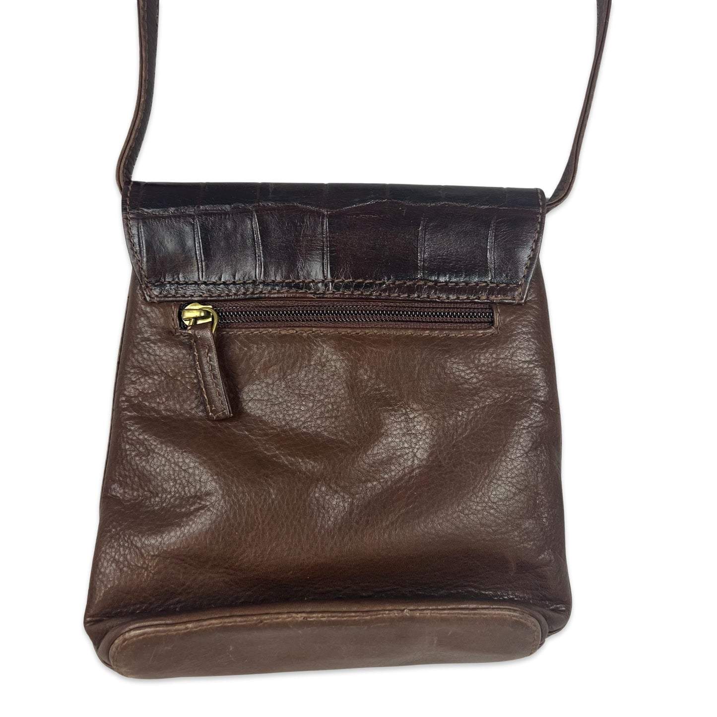 Vintage Brown Small Croc Leather Crossbody Handbag