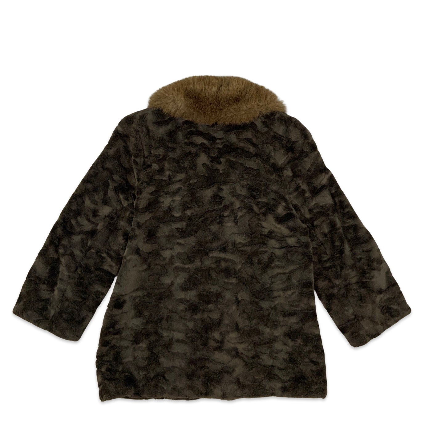 Vintage Brown Faux Fur Coat 12 14 16