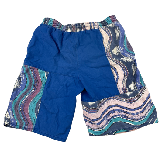 Vintage Crazy Pattern Blue Waves Cotton Shorts M