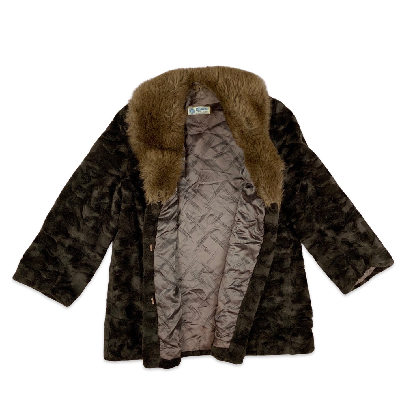 Vintage Brown Faux Fur Coat 12 14 16