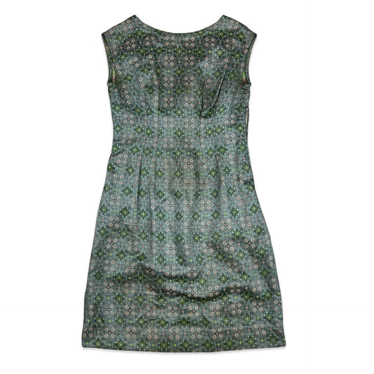 60s Vintage A Line Patterned Dress Grey Green Pink 8 10