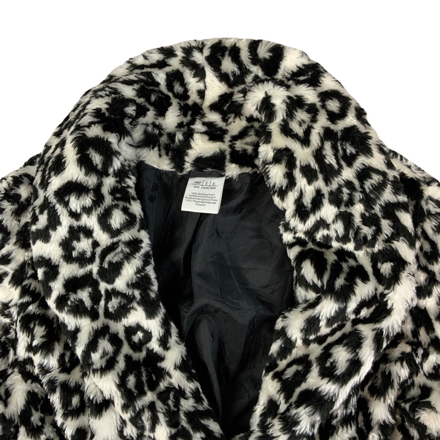 Vintage Y2k Faux Fur Leopard Print Coat White Black 10 12 14 16
