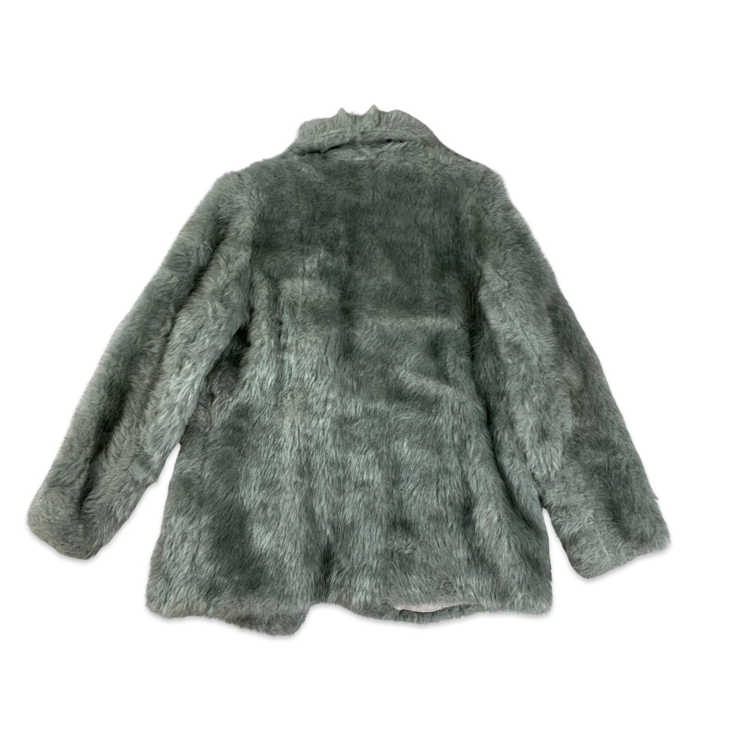 Vintage Y2K Silver Grey Faux Fur Coat 10 12 14