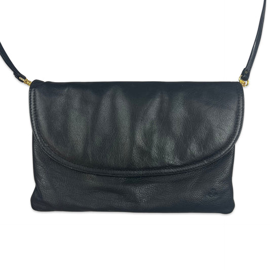 90s Vintage Clutch Black Leather Handbag