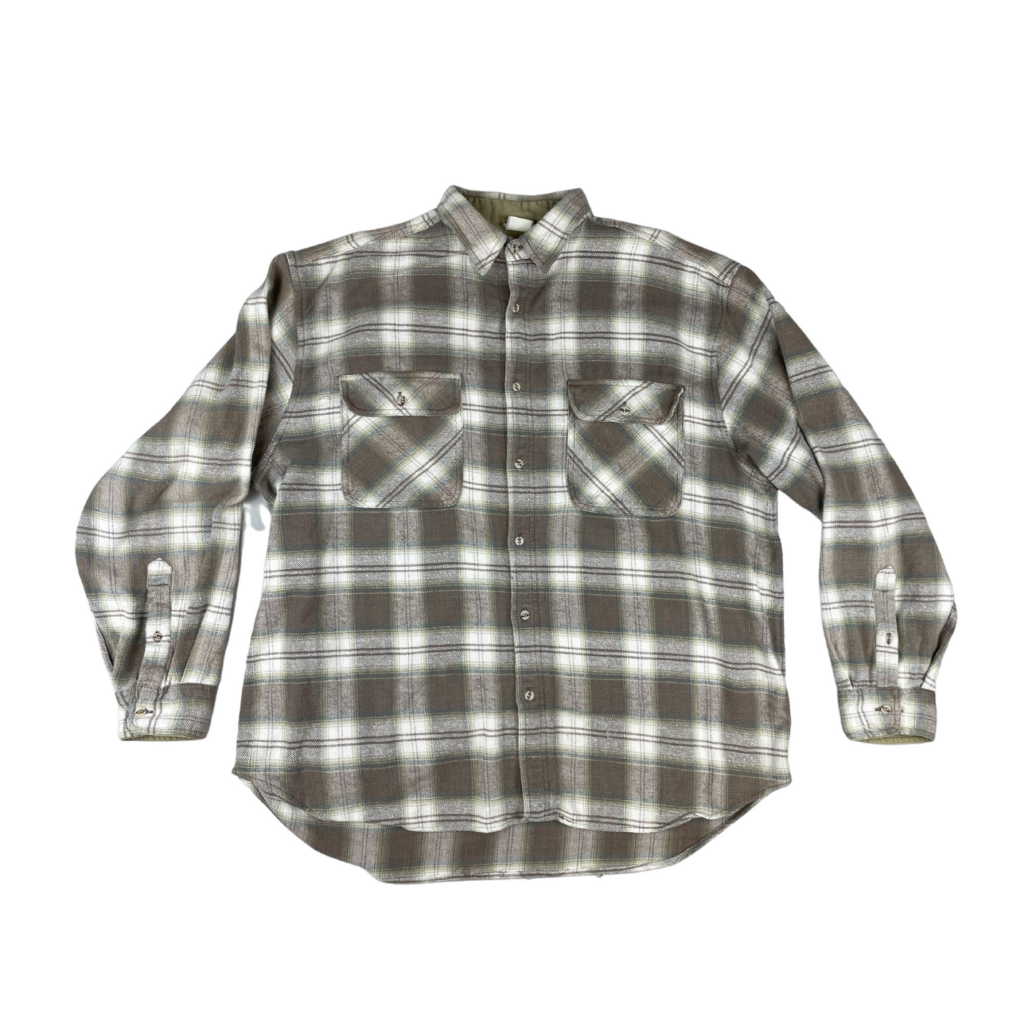 Vintage Beige and White Plaid Flannel Shirt XXL
