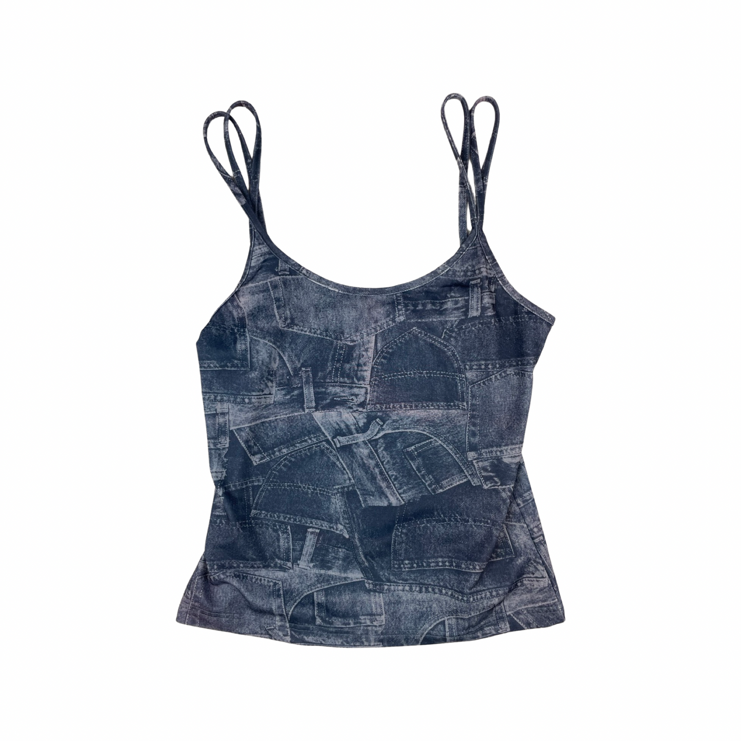 Vintage 90s Y2K Denim Printed Graphic Blue Vest Top 6