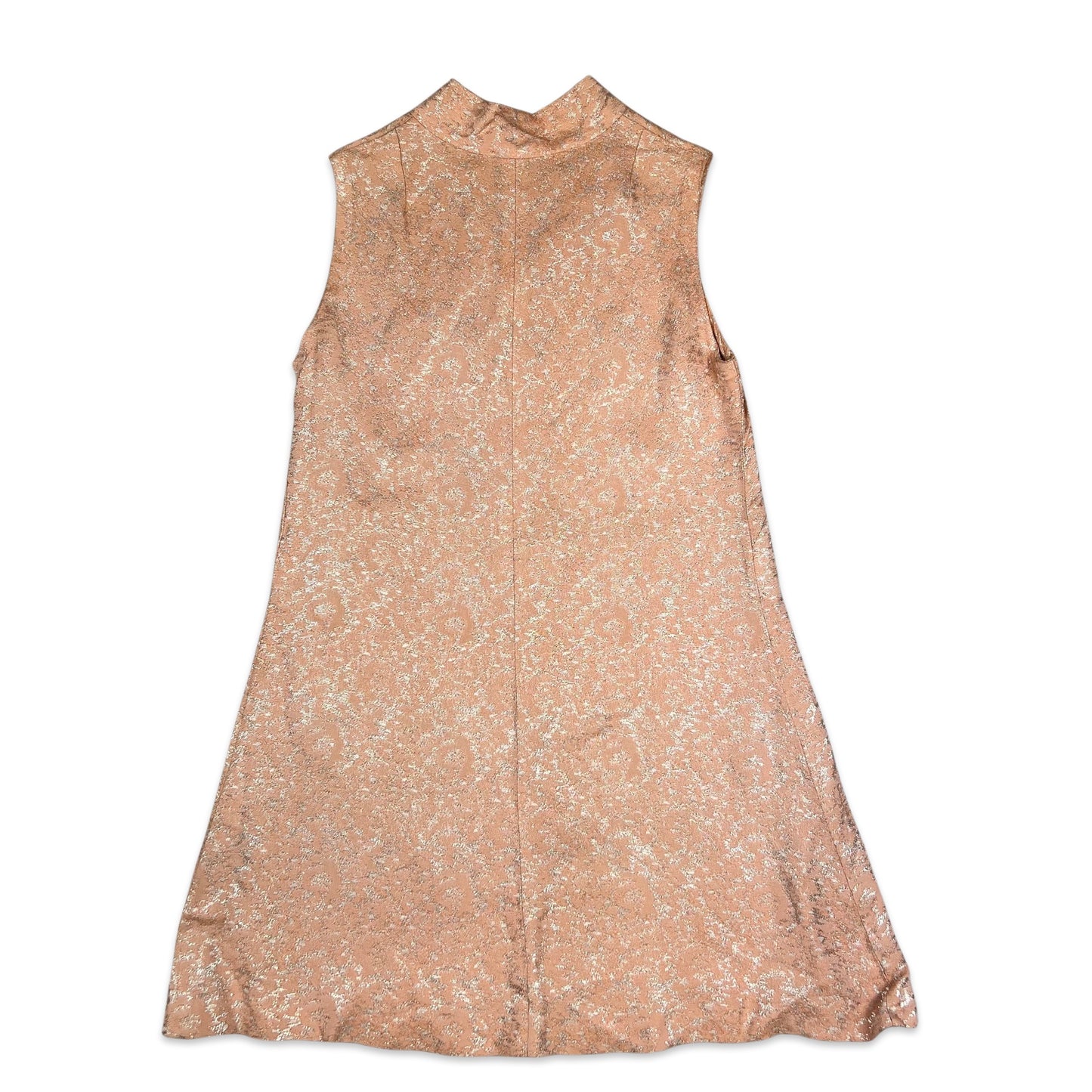 60s Vintage Lurex Pattern Shift Dress Pink Silver 8 10