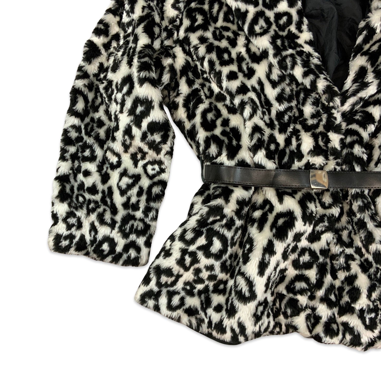 Vintage Y2k Faux Fur Leopard Print Coat White Black 10 12 14 16