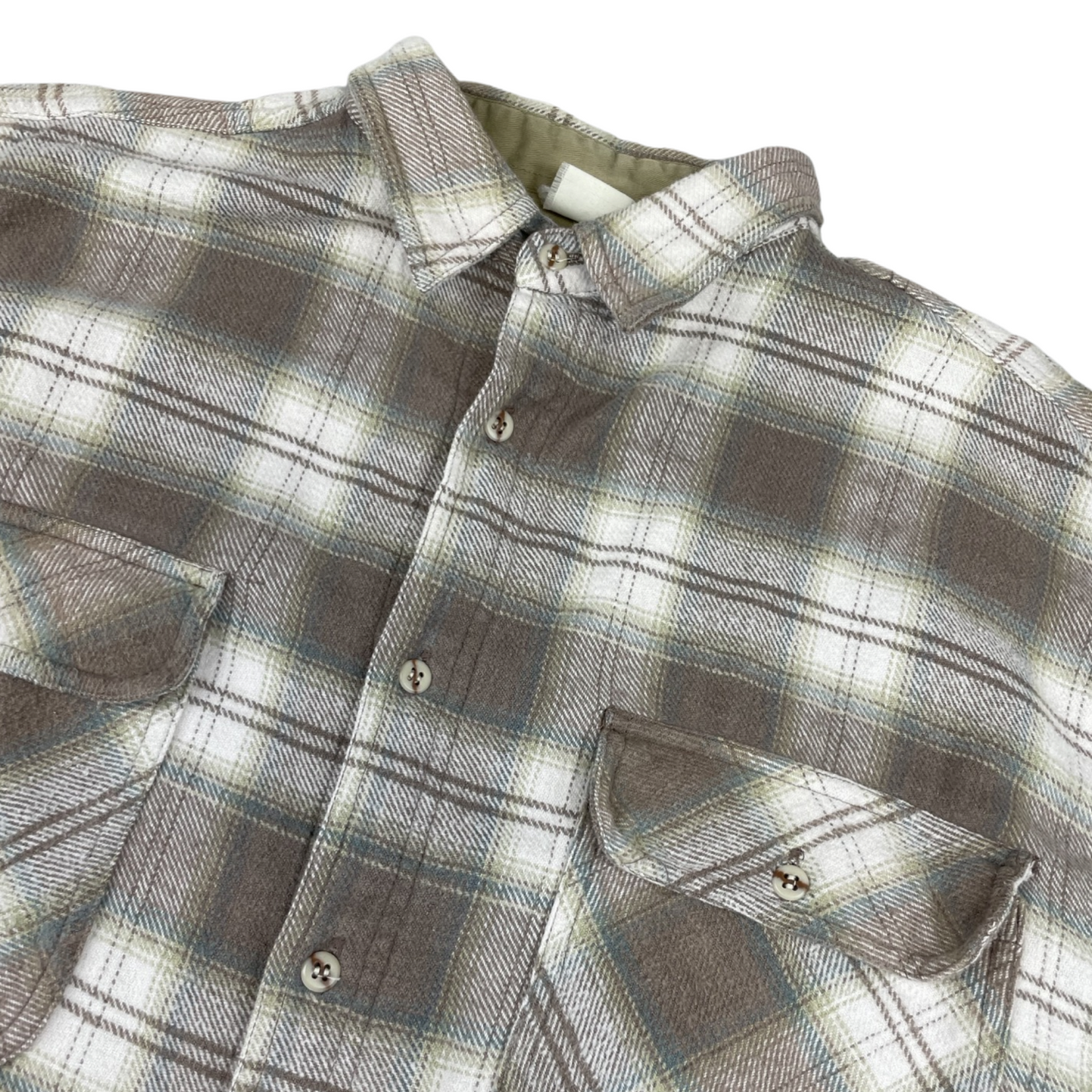 Vintage Beige and White Plaid Flannel Shirt XXL