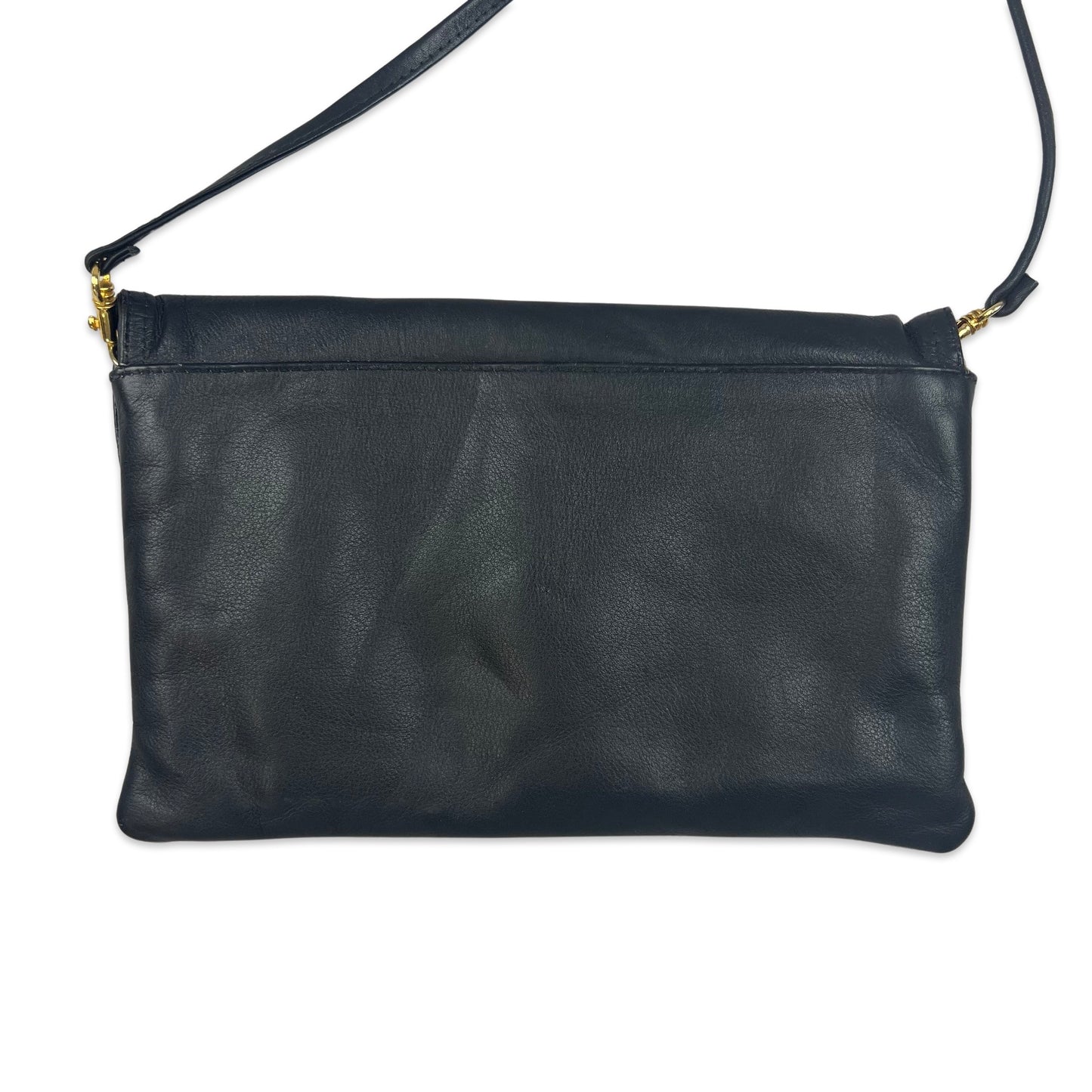 90s Vintage Clutch Black Leather Handbag