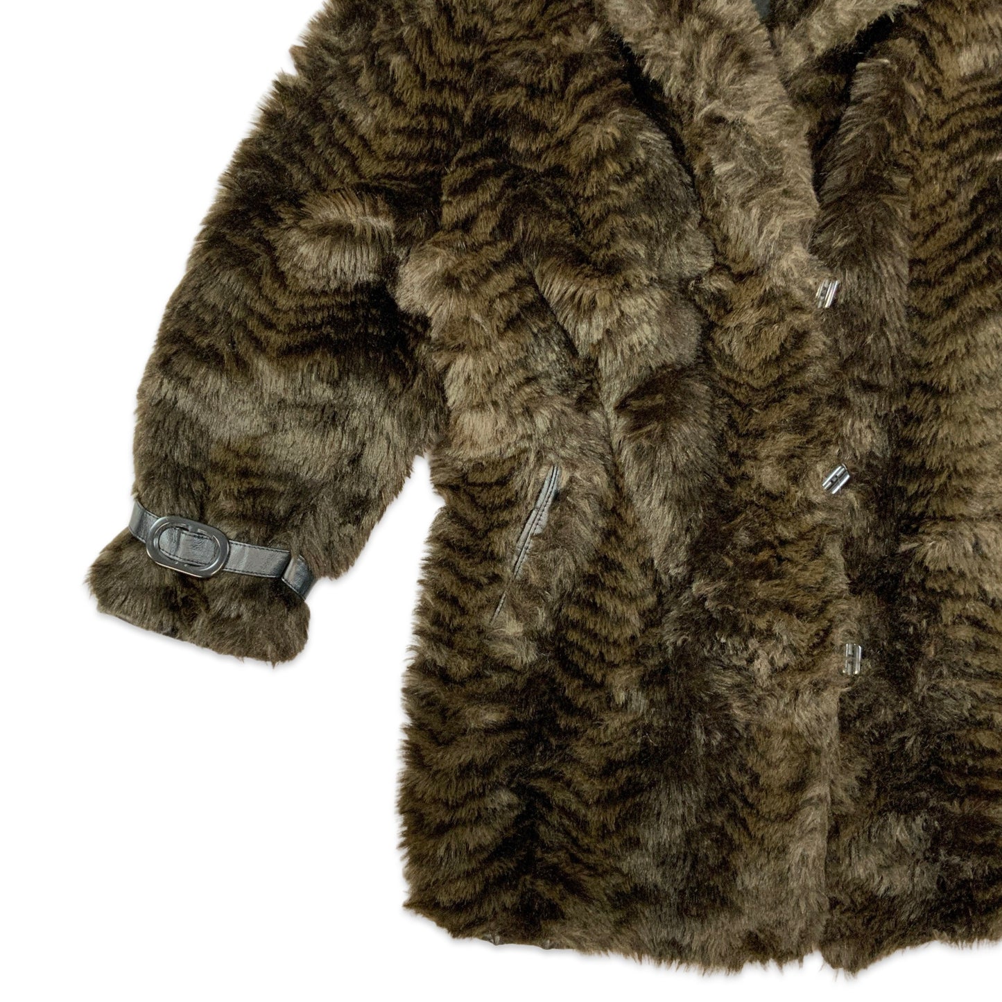 Vintage Brown Print Faux Fur Leather Coat 12 14 16