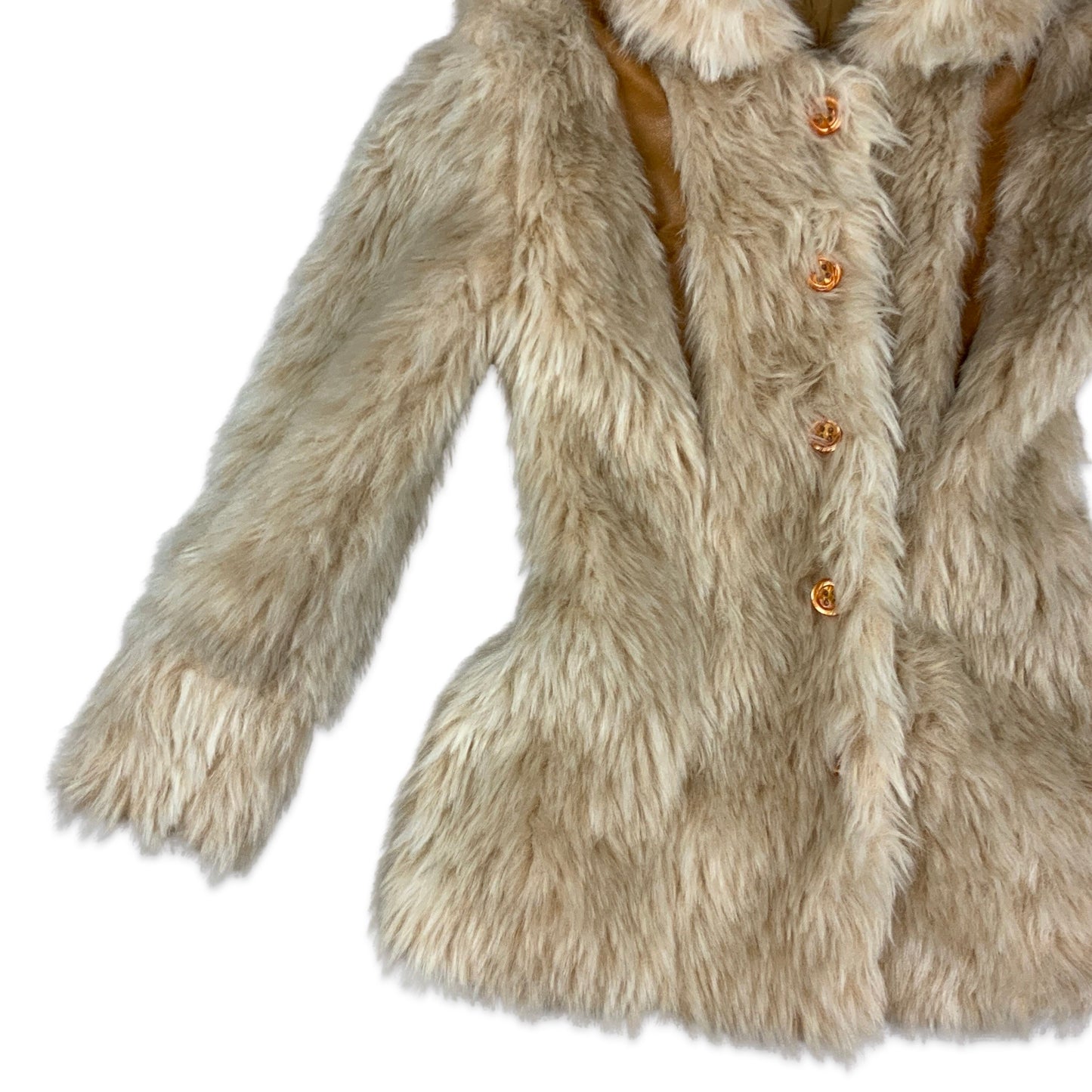 Vintage Cream Faux Fur Coat Orange Leather 6 8