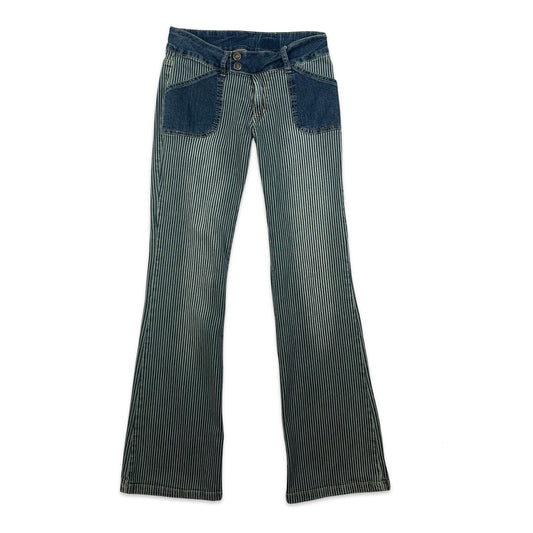 Y2K Vintage Blue Grey Stripe Flared Jeans 10