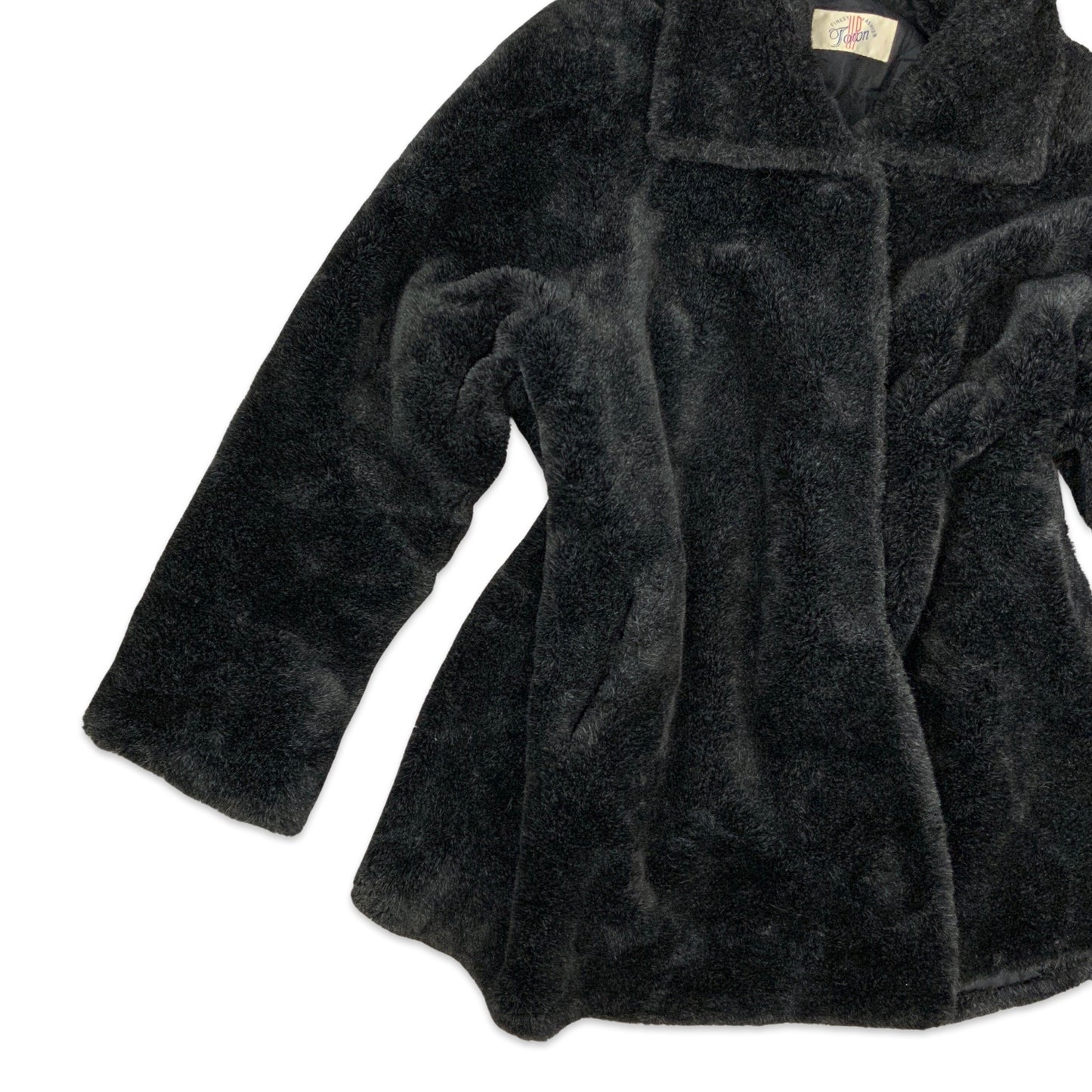 Vintage 90s Y2K Black Faux Fur Teddy Bear Coat 14 16 18