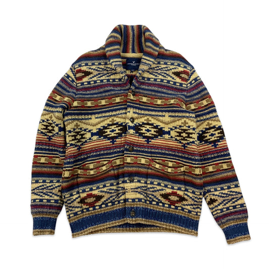 Aztec Knit Red Blue Brown Cardigan S M