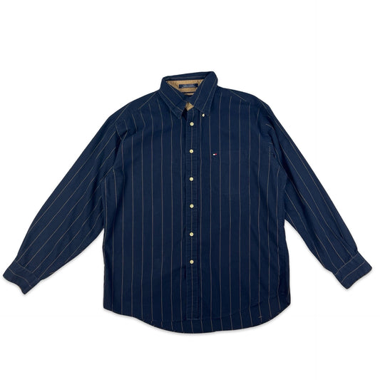 90s 00s Vintage Tommy Hilfiger Stripe Shirt Navy Beige L XL