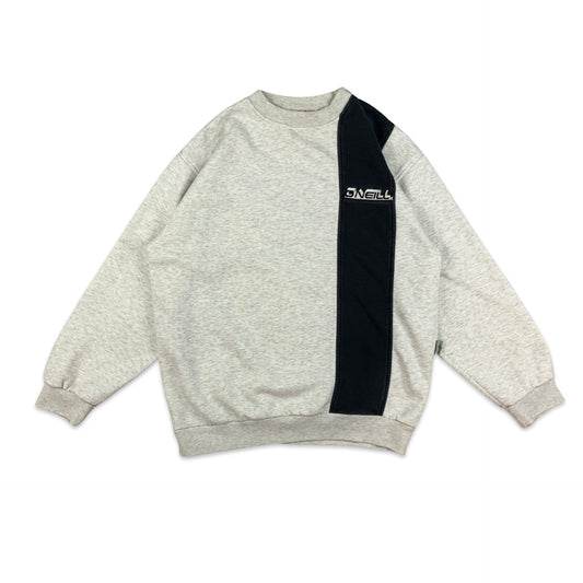 90s 00s Vintage Grey O’Neill Spellout Sweatshirt Black Stripe M L XL