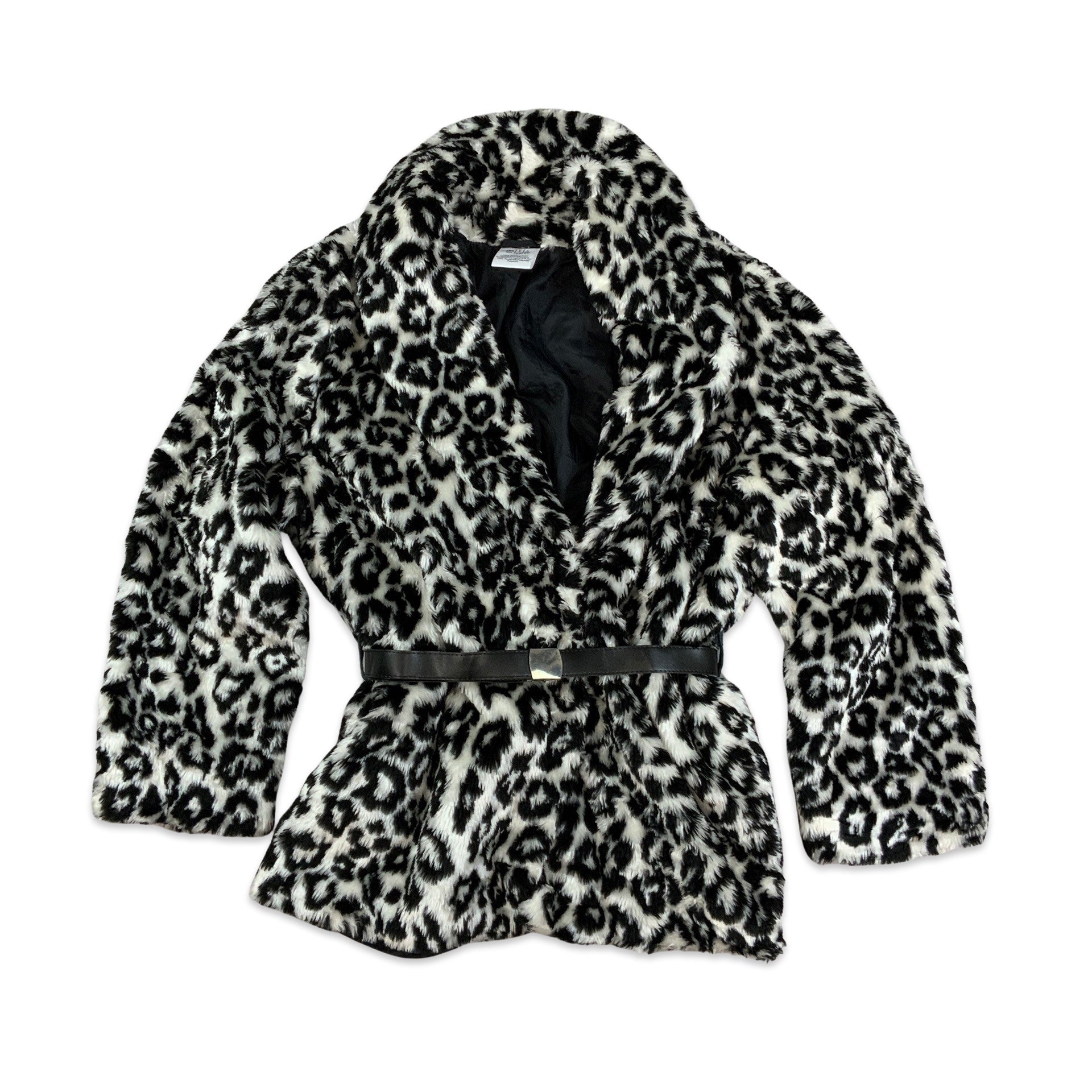 Vintage Y2k Faux Fur Leopard Print Coat White Black 10 12 14 16