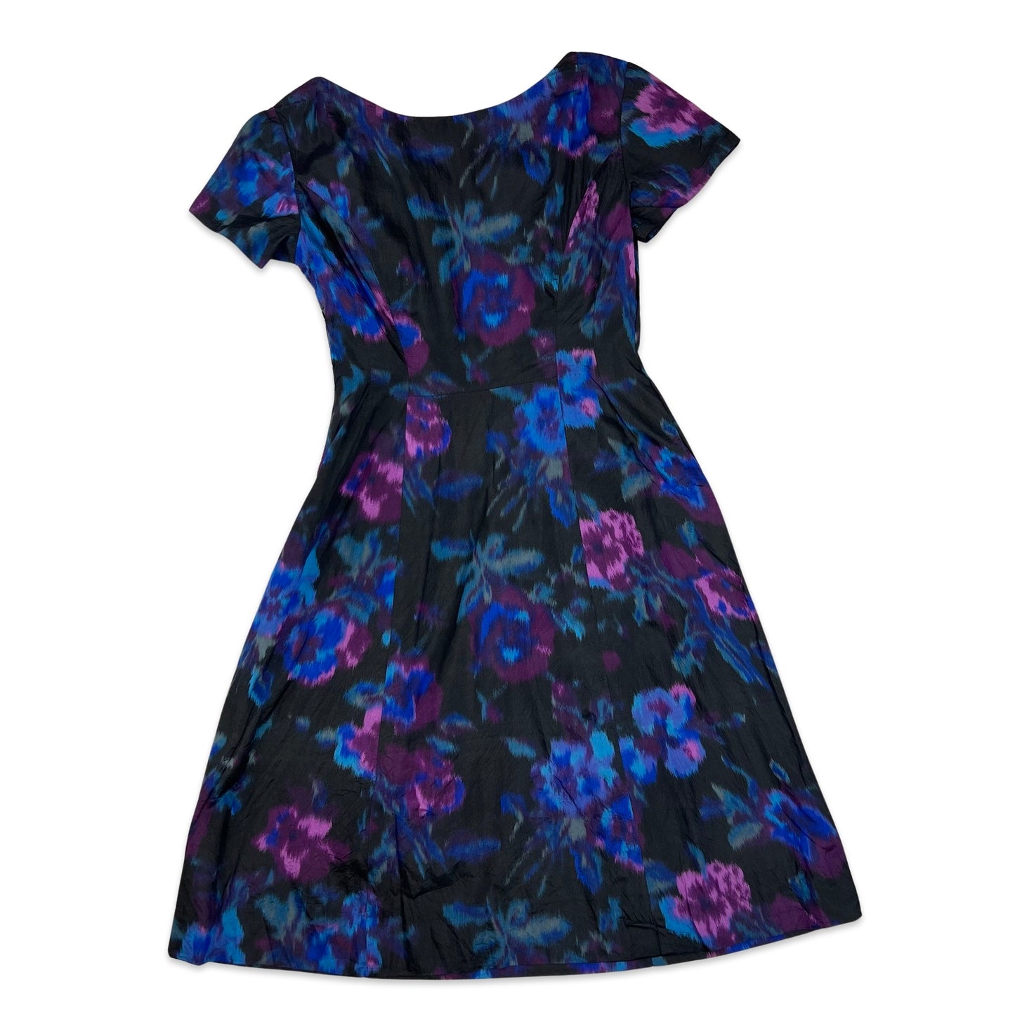 Vintage A Line Dress Abstract Print Black Purple Blue 8 10 12