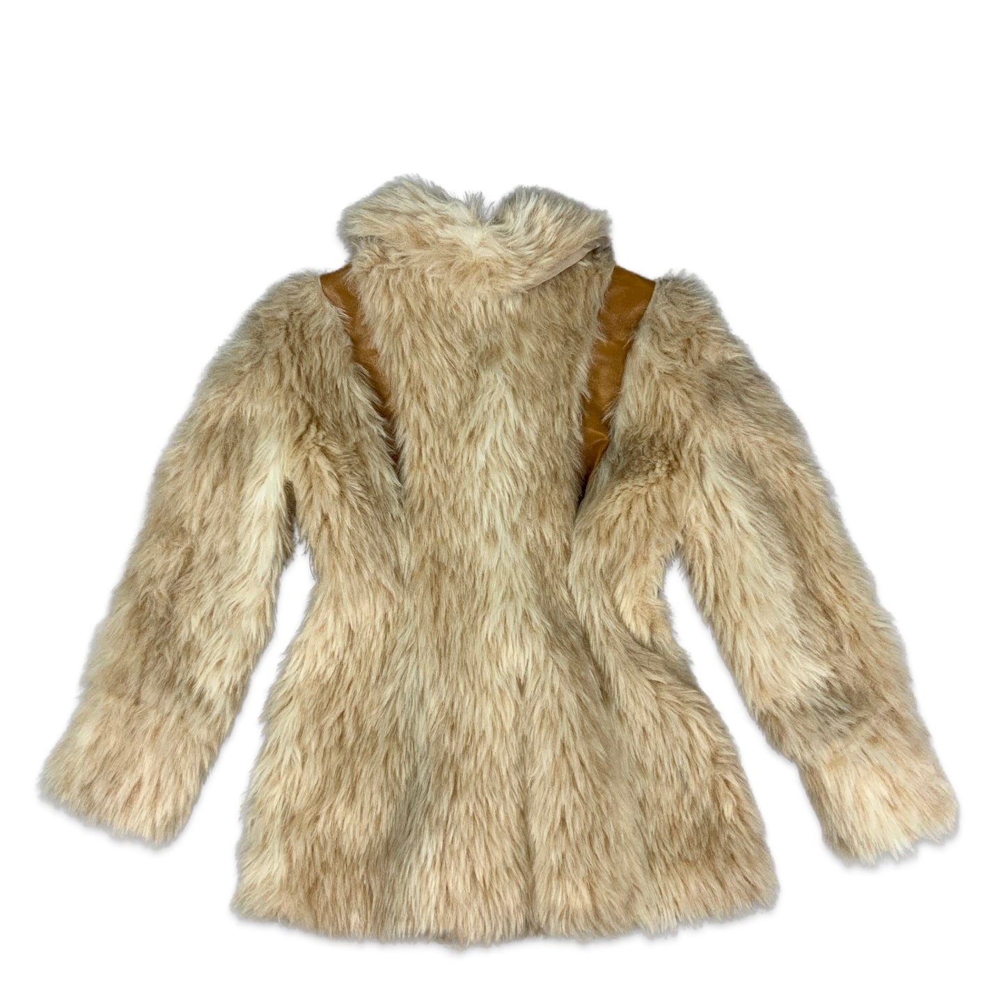 Vintage Cream Faux Fur Coat Orange Leather 6 8
