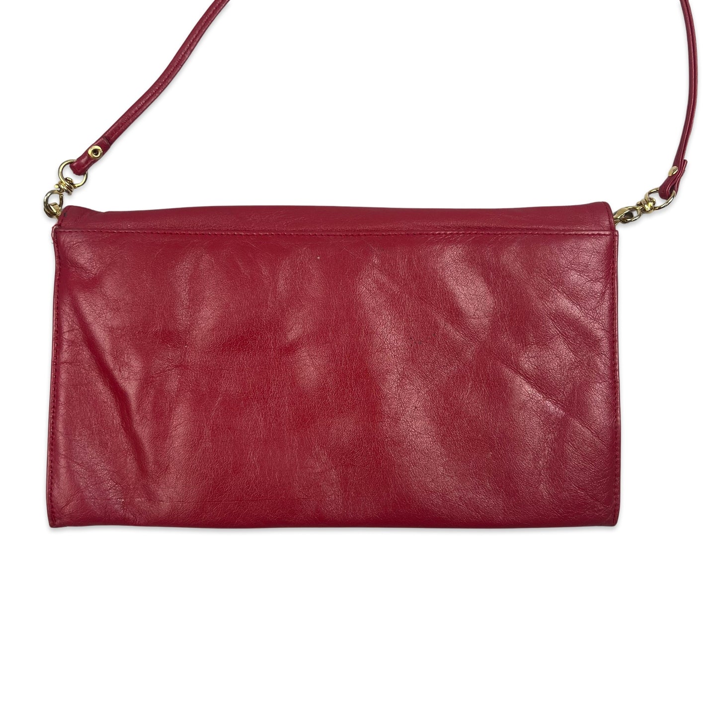 Vintage 80s Cherry Red Textured Leather Clutch Handbag