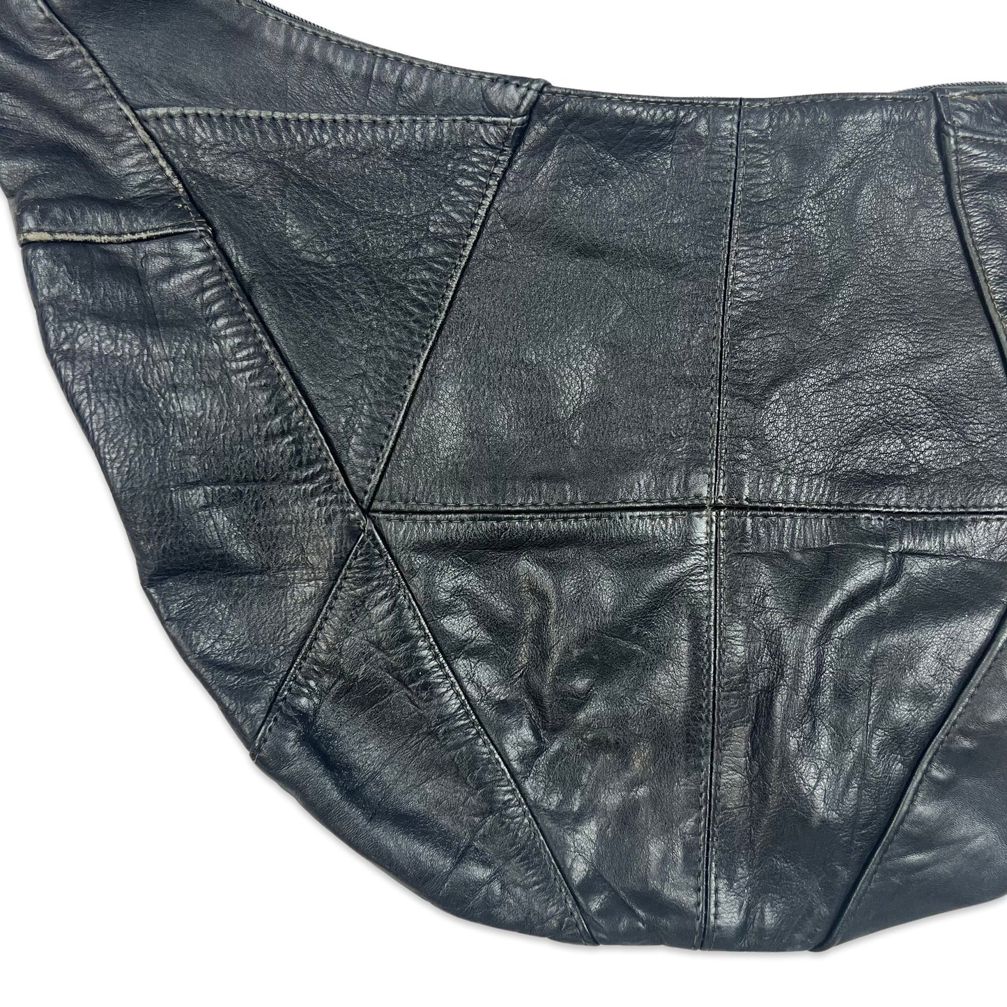 90s Vintage Patchwork Leather Hobo Handbag Black