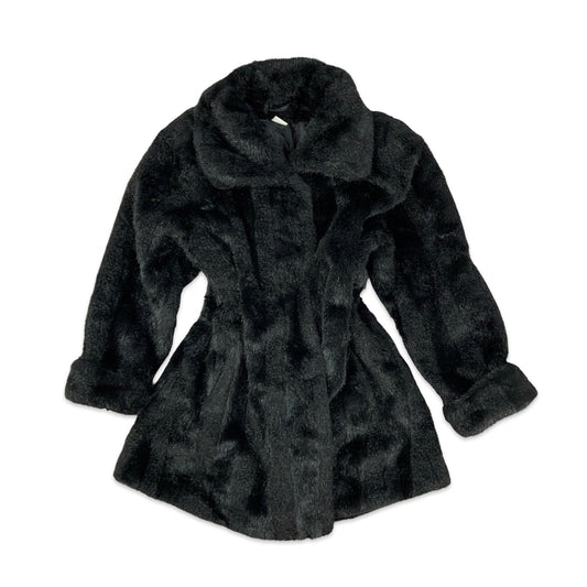 Vintage Black Faux Fur Coat 14 16