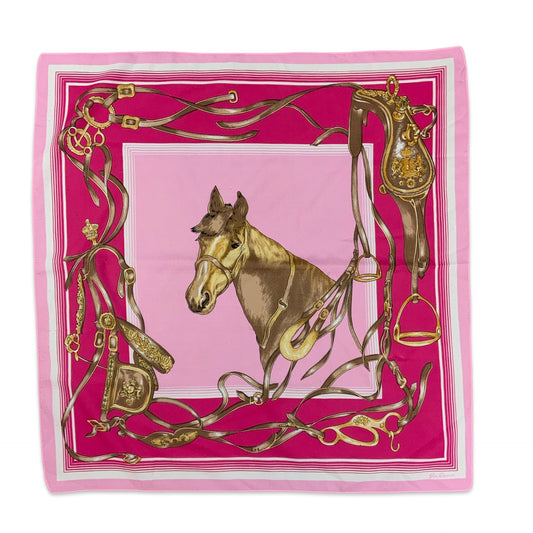 Vintage Pink White Gold Ornate Horse Scarf