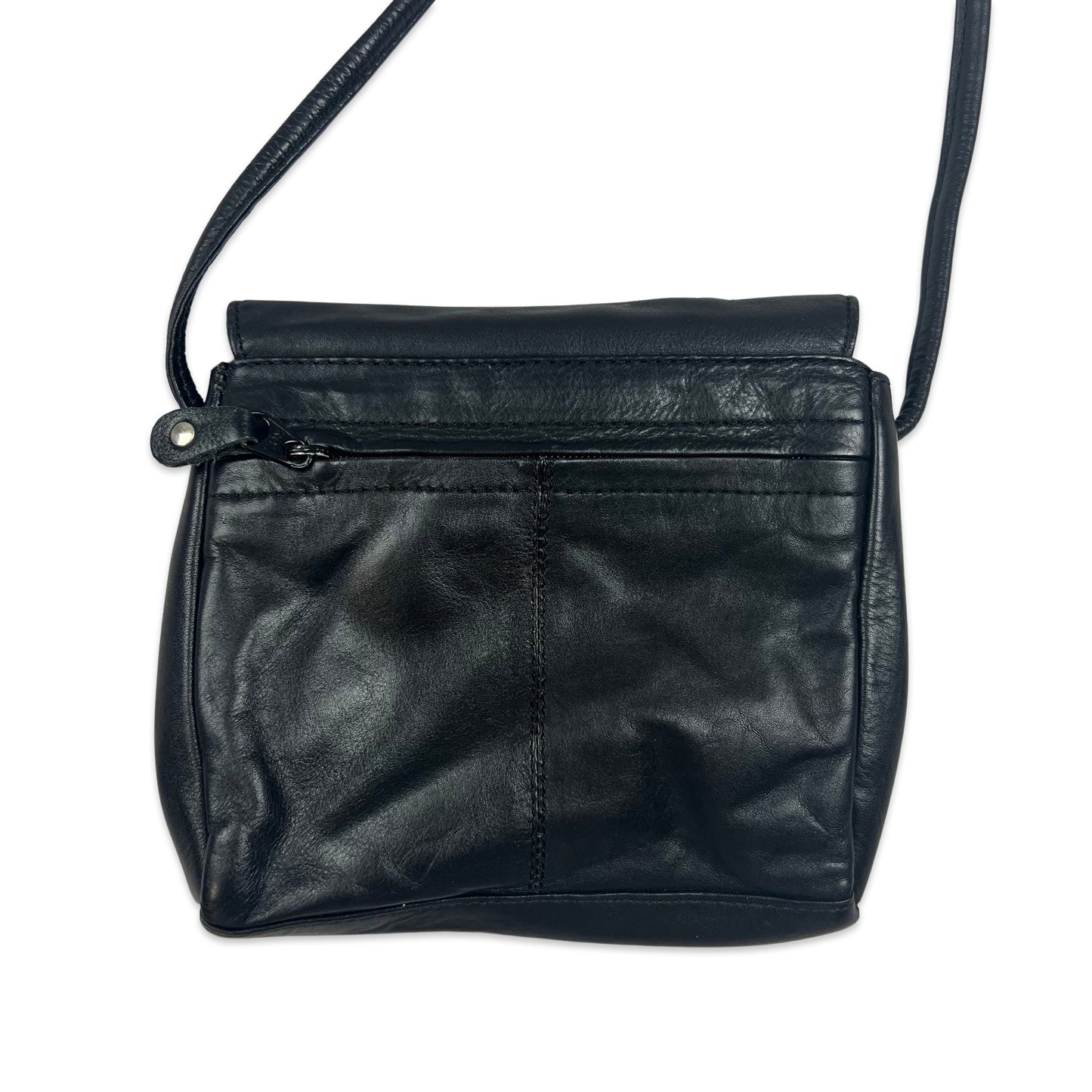 90s Vintage Small Crossbody Leather Handbag Black