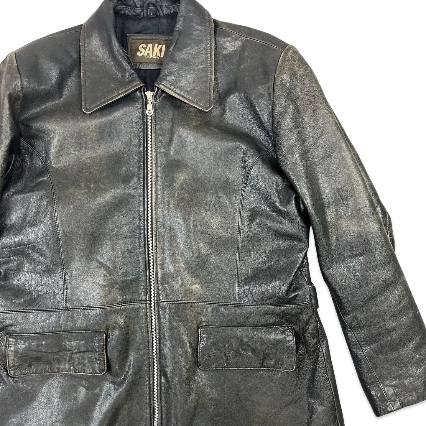 Vintage 90s Leather Jacket Black 14 16