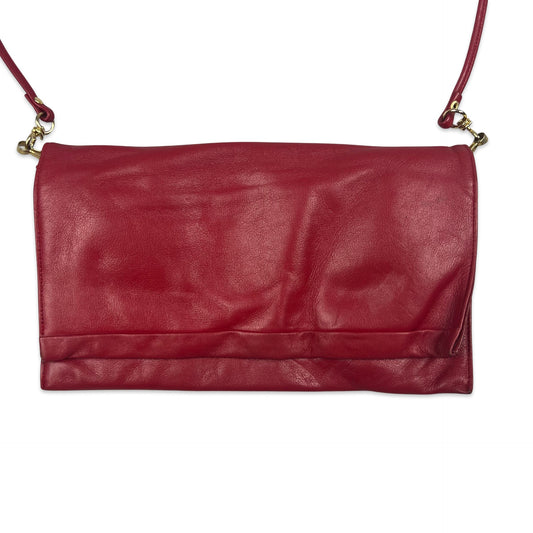 Vintage 80s Cherry Red Textured Leather Clutch Handbag