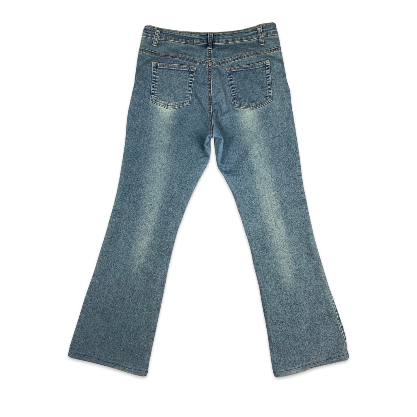 90s Y2K Blue Denim Embroidered Flower Bootcut Jeans 12 14