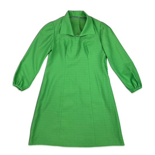 60s Vintage Patterned Shift Dress Green 10 12 14